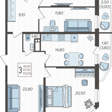 Квартира 102,5 м², 3-комнатная - изображение 2