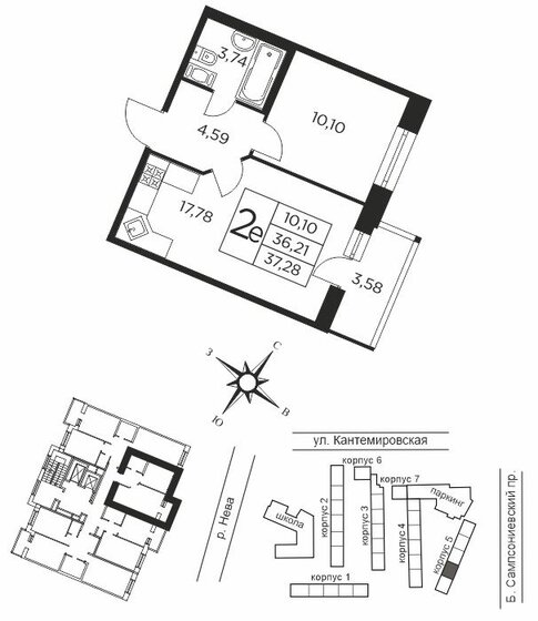 36,2 м², 1-комнатная квартира 12 850 000 ₽ - изображение 1