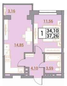 Квартира 37,3 м², 1-комнатная - изображение 1