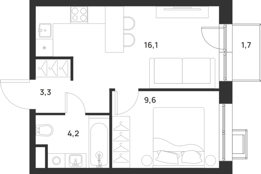 33,7 м², 1-комнатная квартира 11 343 420 ₽ - изображение 1