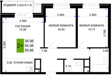 56,2 м², 2-комнатная квартира 7 401 540 ₽ - изображение 6