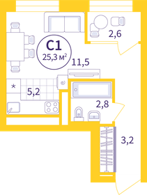 Квартира 24 м², студия - изображение 1