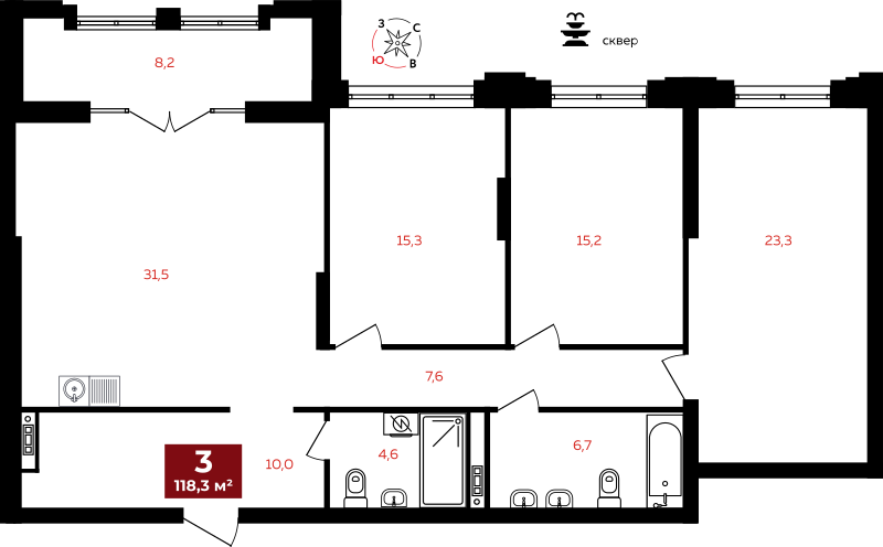 118,3 м², 3-комнатная квартира 23 069 000 ₽ - изображение 1