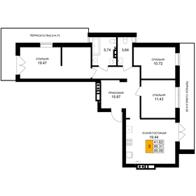 Квартира 95,1 м², 3-комнатная - изображение 1