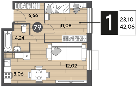 41,9 м², 1-комнатная квартира 5 743 119 ₽ - изображение 57