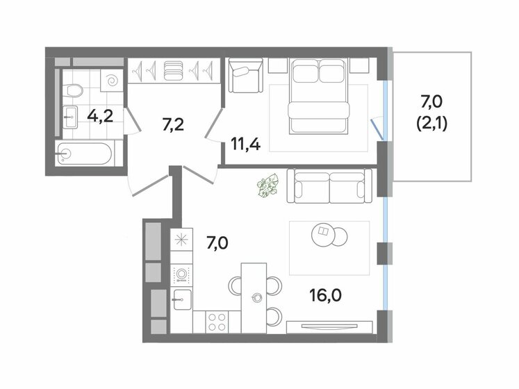 47,9 м², 2-комнатная квартира 8 637 658 ₽ - изображение 1