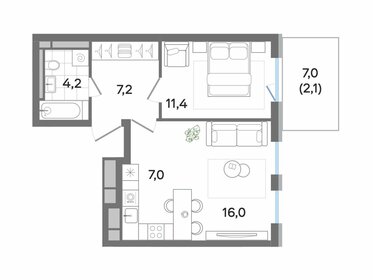 45 м², 2-комнатная квартира 6 950 000 ₽ - изображение 1