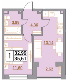 Квартира 35,6 м², 1-комнатная - изображение 1