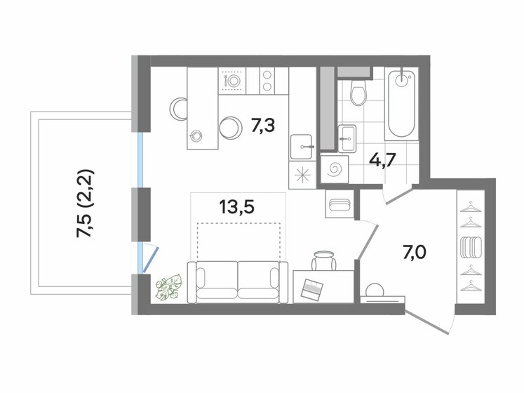 34,7 м², квартира-студия 6 528 438 ₽ - изображение 1