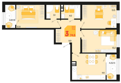 76,8 м², 3-комнатная квартира 10 060 800 ₽ - изображение 13