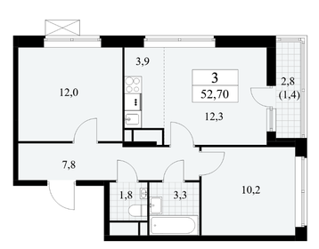 Квартира 52,7 м², 2-комнатная - изображение 1