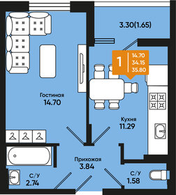 Квартира 35,8 м², 1-комнатная - изображение 1