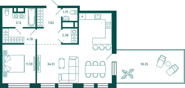 Квартира 73,4 м², 1-комнатная - изображение 1