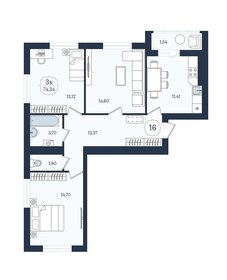 Квартира 74,3 м², 3-комнатная - изображение 1