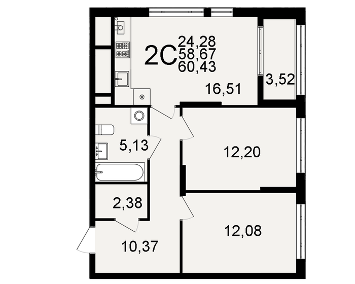 60,4 м², 2-комнатная квартира 5 559 560 ₽ - изображение 1