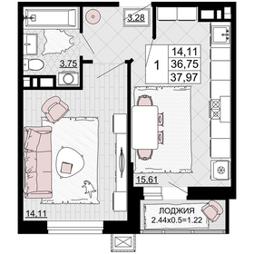 37 м², 1-комнатная квартира 5 300 000 ₽ - изображение 36