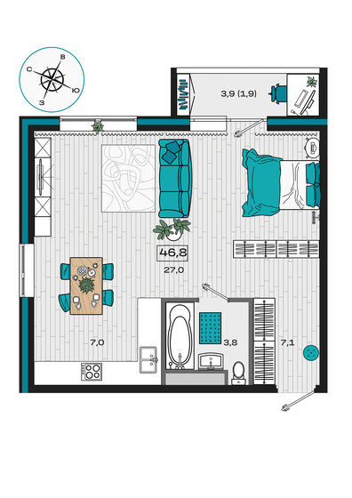 45,2 м², 1-комнатная квартира 5 378 800 ₽ - изображение 34