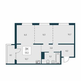 Квартира 59,2 м², 3-комнатная - изображение 1