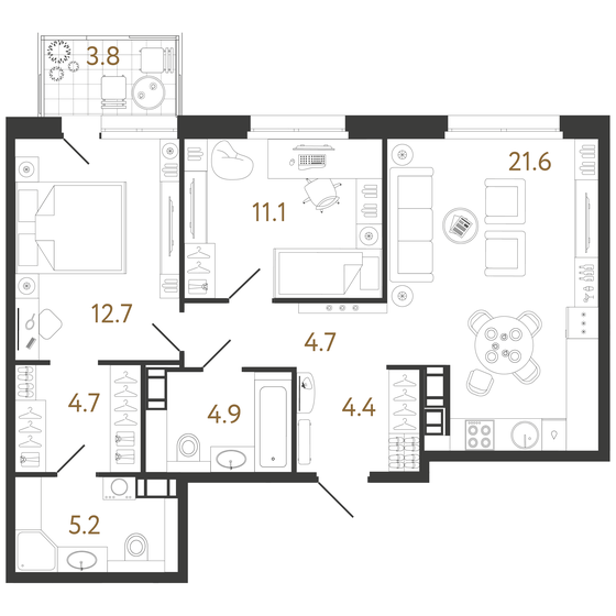 69,3 м², 2-комнатная квартира 22 336 068 ₽ - изображение 1