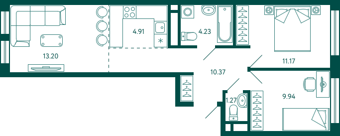 50,7 м², 2-комнатная квартира 6 450 000 ₽ - изображение 42