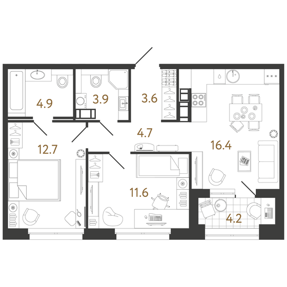 57,8 м², 2-комнатная квартира 18 631 380 ₽ - изображение 1