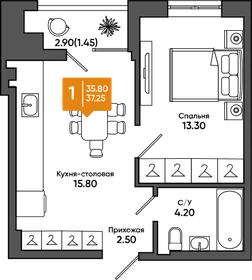 37,1 м², 1-комнатная квартира 4 149 600 ₽ - изображение 48