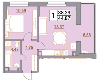 Квартира 44,9 м², 1-комнатная - изображение 1