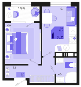 Квартира 35,2 м², 1-комнатная - изображение 1