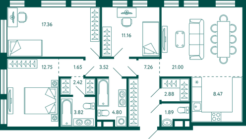 98,7 м², 3-комнатная квартира 17 508 500 ₽ - изображение 7
