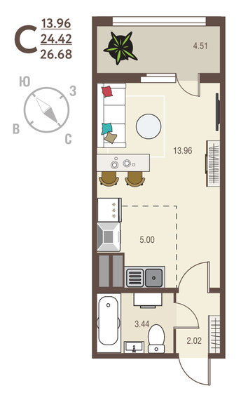 26,7 м², квартира-студия 2 908 120 ₽ - изображение 1