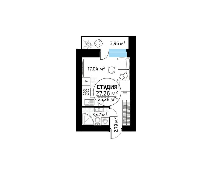 27,3 м², квартира-студия 3 111 184 ₽ - изображение 1