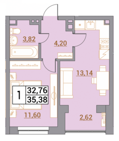 Квартира 35,4 м², 1-комнатная - изображение 1