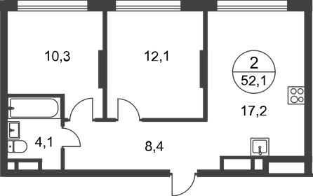 Квартира 52,1 м², 2-комнатная - изображение 1