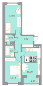 55,9 м², 2-комнатная квартира 4 600 000 ₽ - изображение 13