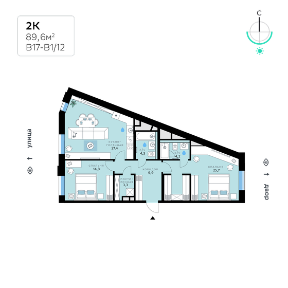 89,6 м², 2-комнатная квартира 37 282 560 ₽ - изображение 24