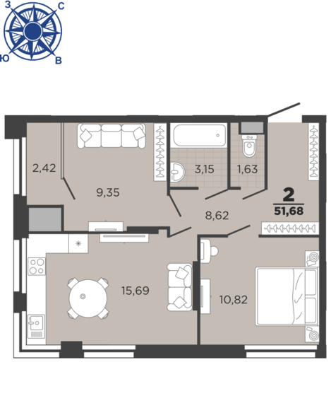 51,7 м², 2-комнатная квартира 6 183 434 ₽ - изображение 19