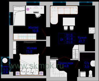 56,1 м², 2-комнатная квартира 5 230 650 ₽ - изображение 5