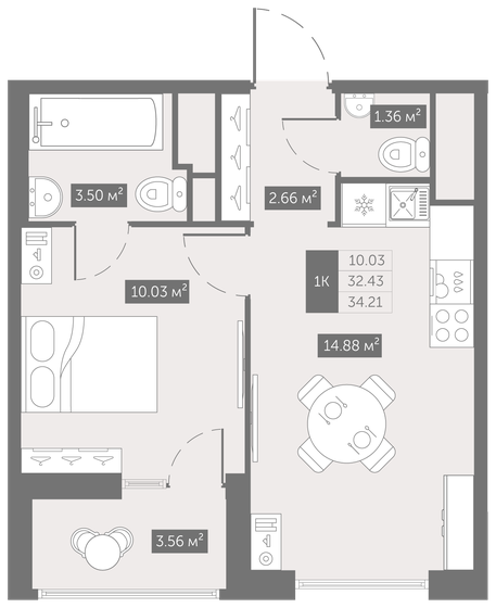 34,2 м², 1-комнатная квартира 5 205 394 ₽ - изображение 1