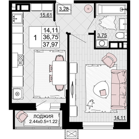 37 м², 1-комнатная квартира 5 300 000 ₽ - изображение 26