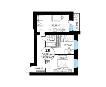 Квартира 59,9 м², 2-комнатная - изображение 1