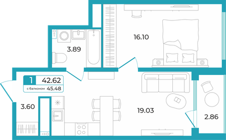 35 м², 1-комнатная квартира 4 950 000 ₽ - изображение 54