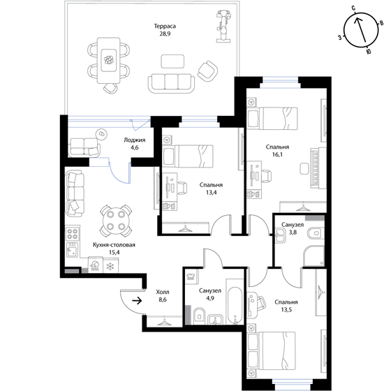 86,7 м², 4-комнатная квартира 14 825 700 ₽ - изображение 1