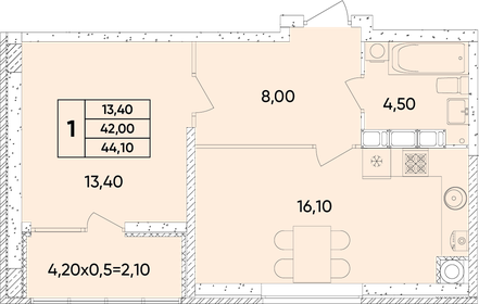 46,8 м², 1-комнатная квартира 5 709 600 ₽ - изображение 8