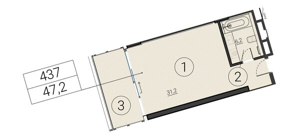 Квартира 47,2 м², 1-комнатные - изображение 1