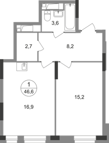 Квартира 46,6 м², 1-комнатная - изображение 1