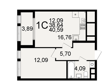 40,6 м², 1-комнатная квартира 3 734 280 ₽ - изображение 3