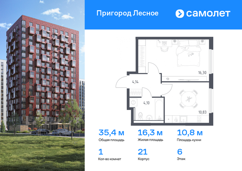 34,9 м², 1-комнатная квартира 6 506 344 ₽ - изображение 44
