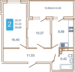 Квартира 58,3 м², 2-комнатная - изображение 1