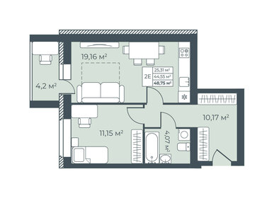 Квартира 48,8 м², 2-комнатная - изображение 1