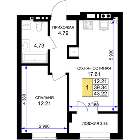 43,2 м², 1-комнатная квартира 4 927 080 ₽ - изображение 8